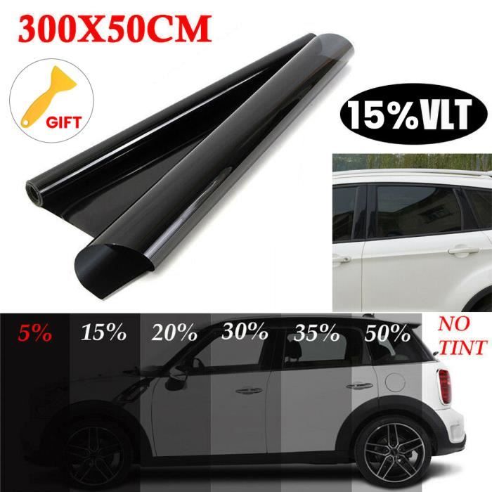 15% Film Teinté Fenêtre pour Voiture Vitre Membrane de Protection Solaire Autocollant de Voiture Noir 50*300cm