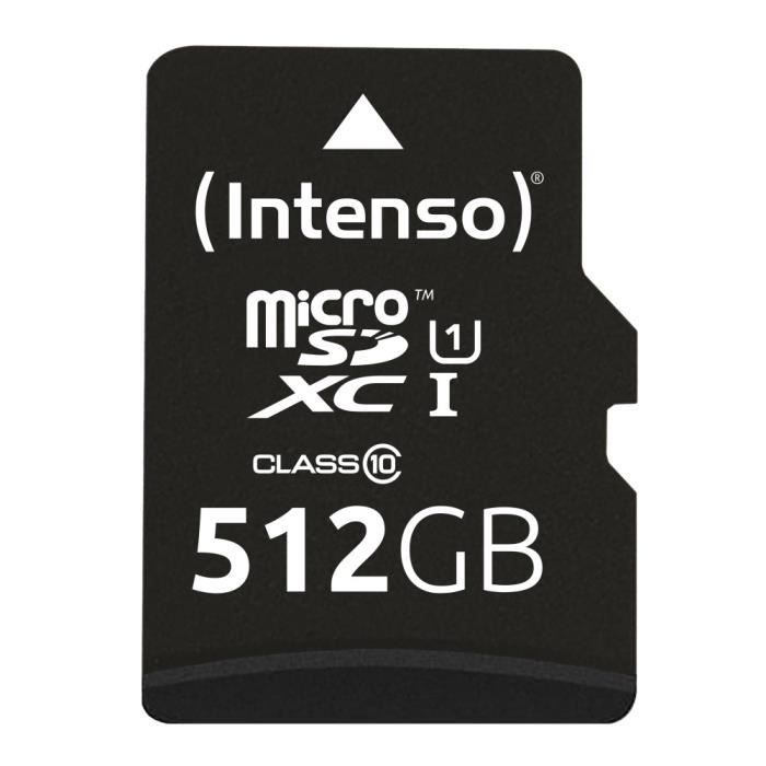 Intenso GmbH - Micro SDXC 512GB Intenso Premium C10 UHSI- 45MB/s inkl. SD-Adapter - Couleur:Noir