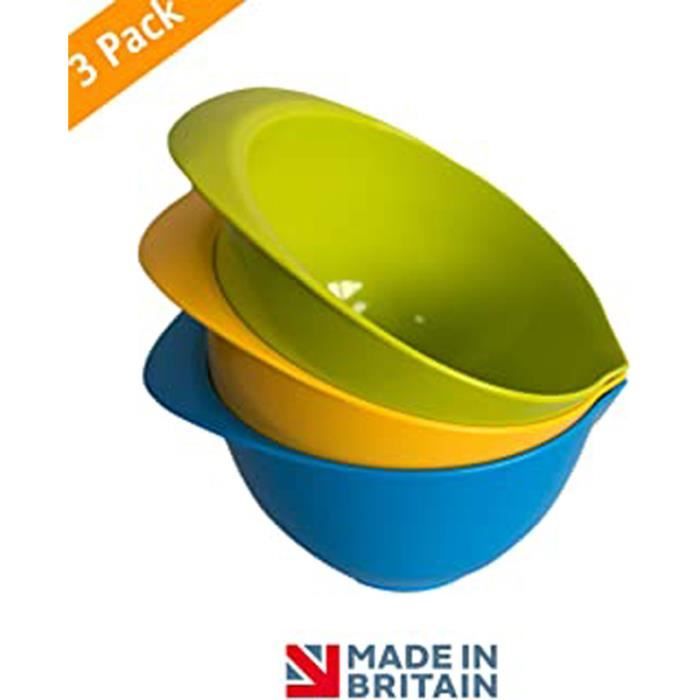 Lot De 3 Bols À Mélanger Avec Bec Verseur Et Poignée, Vert, Jaune, Bleu Clair, Joliment Colorés, Compacts, Empilables Et Ergonomique