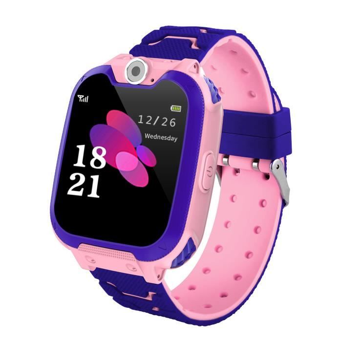 Montre Enfants Intelligente Étanche Anti-Perte de Phone WiFi+LBS Positionnement, Sécurité de SOS 4-12 Ans Cadeaux Rose