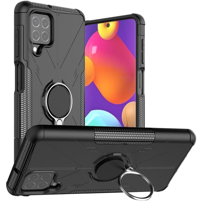 Coque Samsung Galaxy F62 Coque de protection de support de type anneau, Protection contre les chutes 3 en 1 - Noir