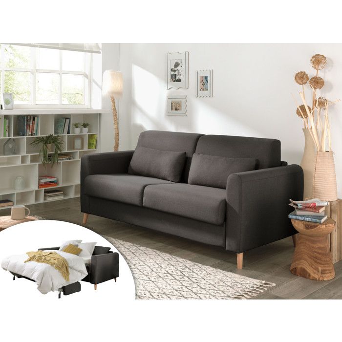 Timo - Canapé 3 places convertible - ouverture express - couchage quotidien - Scandinave Couleur - Gris foncé