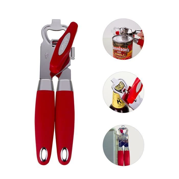Ouvre-Boîte Ouvre-Canette Ouvre-Bouteille Pratique Décapsuleur Multifunctionnel en Acier Inox Ustensile Manuel de Cuisine