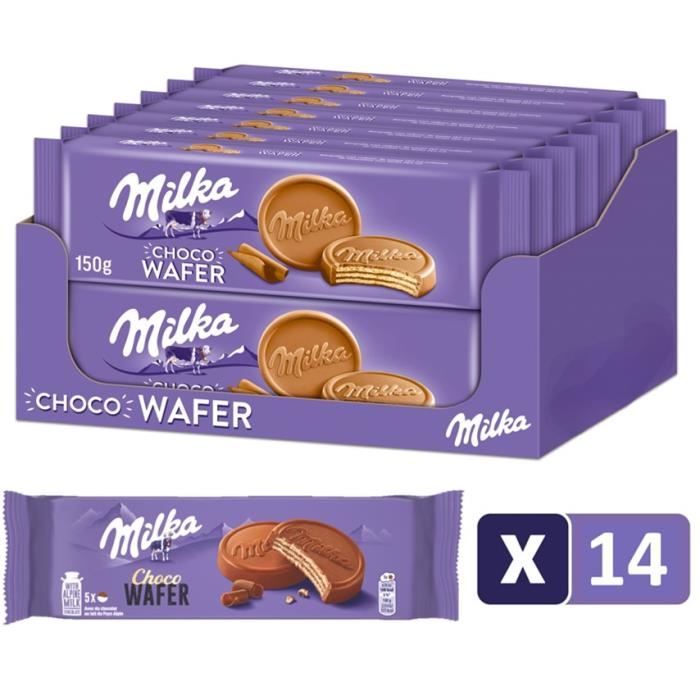 Milka Choco Suprême - Présentoir de 14 paquets - Gaufrette Croustillante au Chocolat au Lait et Fourré goût Cacao