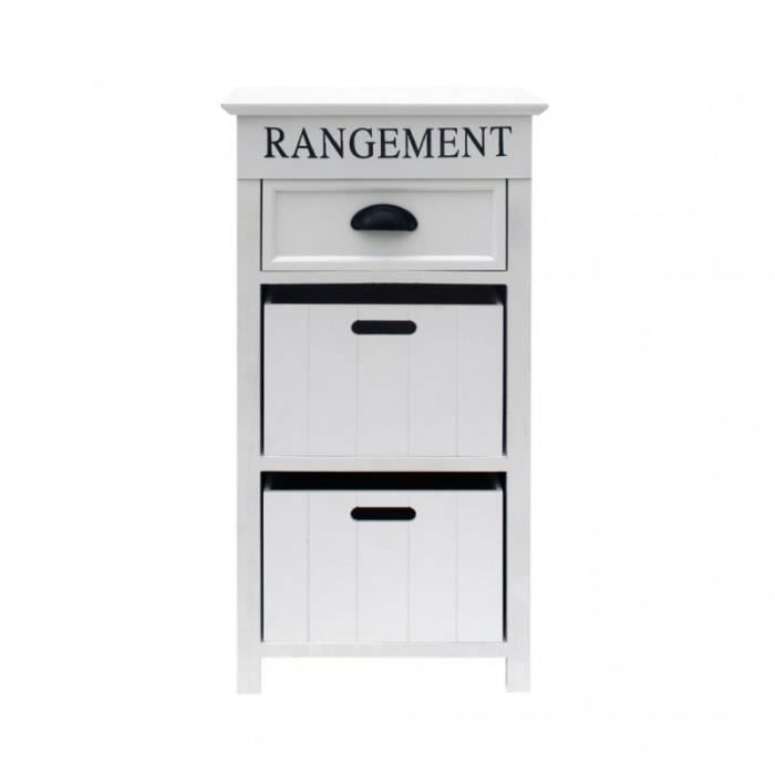 Mobili Rebecca® Meuble de Rangement 3 Tiroirs Bois Blanc Design Classique