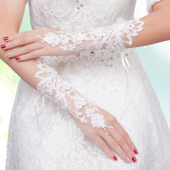 1 paire de gants dentelle fleur mariée mode évider bandage rosée doigt décorations robe de accessoires