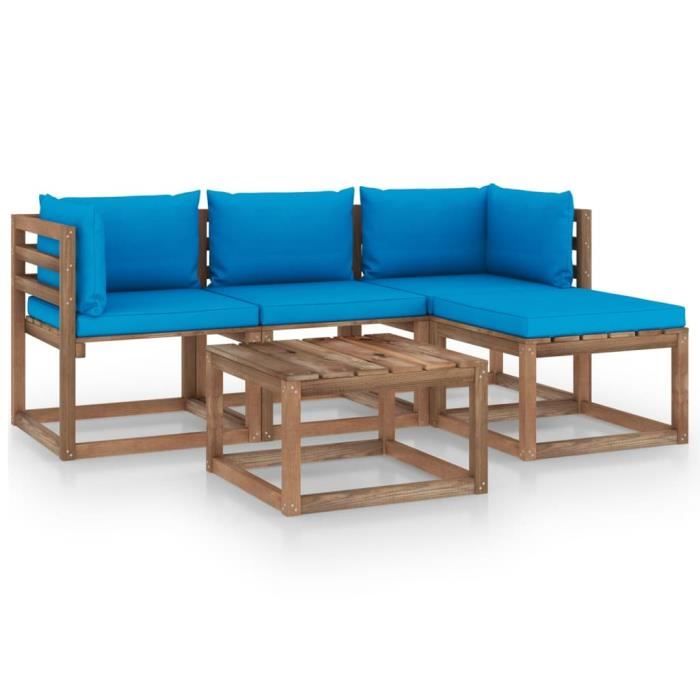 8211MOBI- Salon de Jardin 5 pcs,Mobilier de Jardin,Meubles d'Extérieur Terrasse avec coussins bleu clair