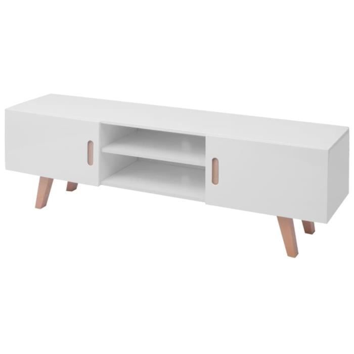 Meuble TV scandinave contemporain MDF 150x35x48,5 cm Blanc brillant