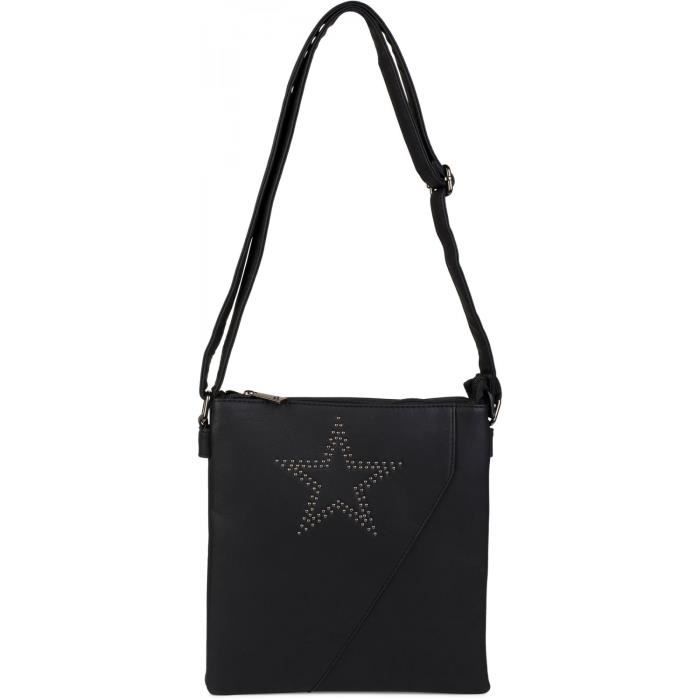 sacoche à bandoulière avec clous en forme d'étoile et couture transversale, sac à bandoulière, sac à main, femme 02012105
