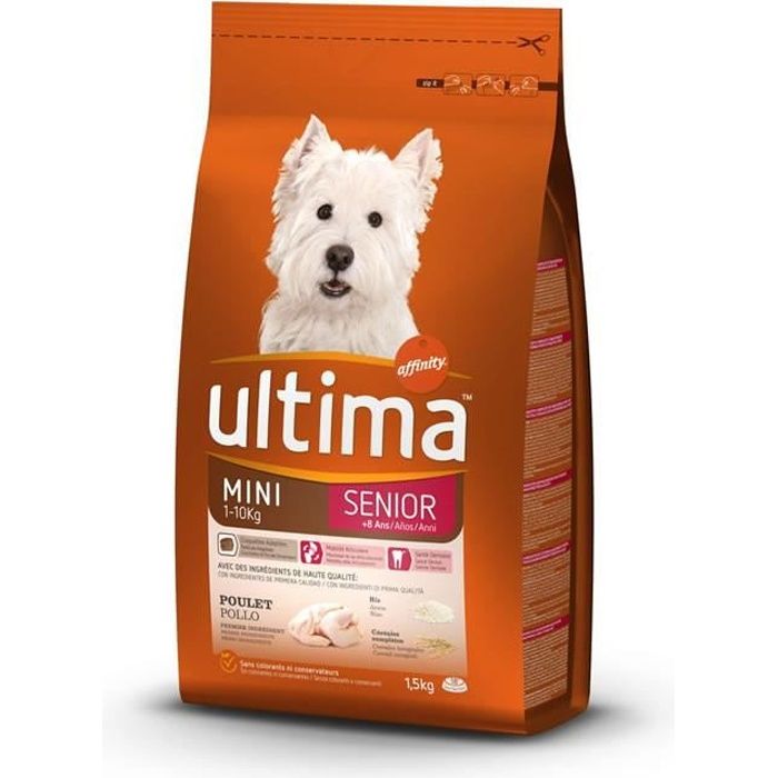 ULTIMA Senior - Croquettes pour petit chien poulet et riz - Sac de 1,5 kg