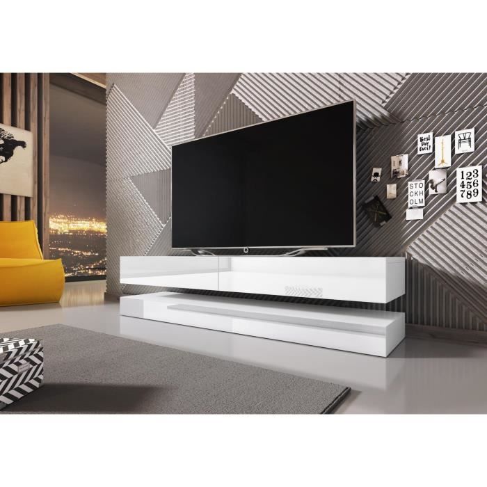 VIVALDI Meuble TV - FLY - 140 cm - blanc mat / blanc brillant sans LED - style moderne