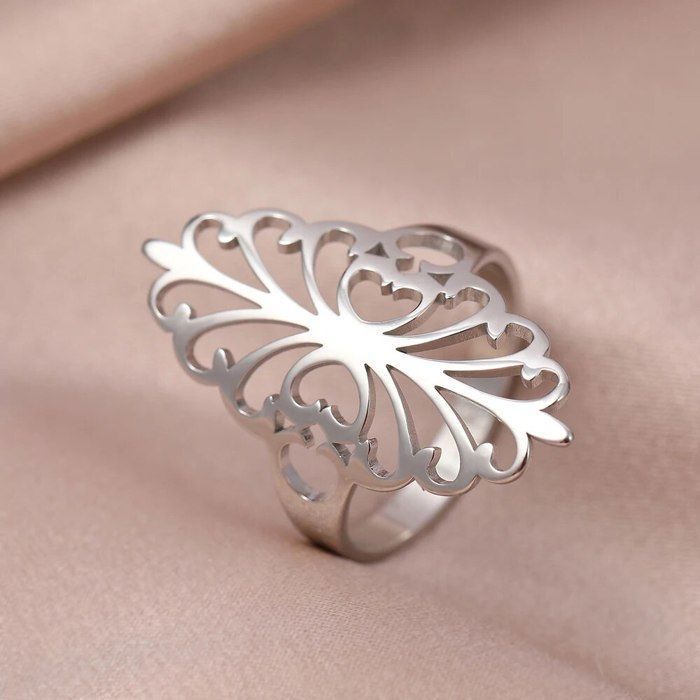 Bague Acier Inoxydable Femme Argent Losange Réglable