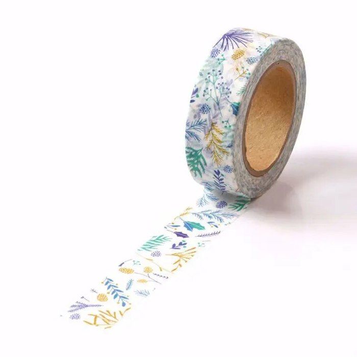 Ruban Adhésif Décoratif Motif Feuilles Et Fleurs - 1,50 M X 1,5 Cm - Polyester - Neuf