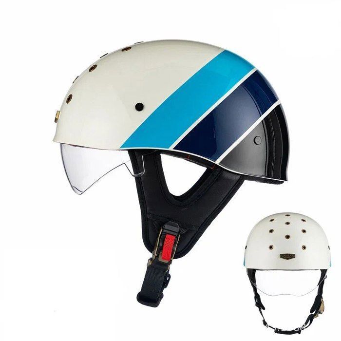 Casque Moto Retro Jet Casque Scooter Vintage Demi-Casque Moto Rétro 3/4 Ouvert - Double Visière - Approuvé ECE/DOT - Pour Homme Et Femme - ABS Léger Casque Scooter Double Visière Casque Bol Retro