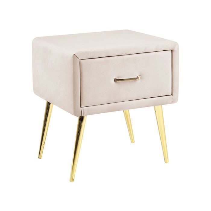 Table de chevet beige en velours à 1 tiroir FLAYAT