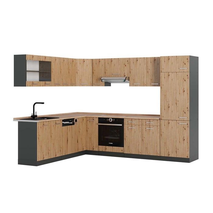 Cuisine équipée Vicco R-Line Angle 287x277 Cm – Style Moderne Et Brillant, Finition Chêne Anthracite