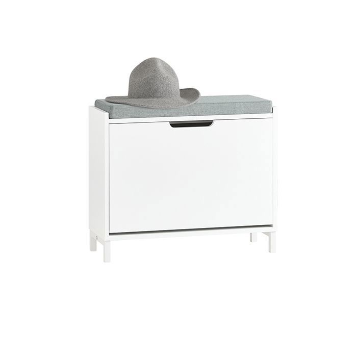 SoBuy Banc à Chaussures Entrée avec Assise Coussin Rembourré et Abattant Meuble de Rangement Chaussures MDF Blanc 60x24x52 cm