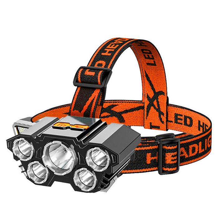 5 LED lampe de Poche Rechargeable avec 18650 Intégré Batterie Forte Lumière Camping Aventure Pêche Tête Lumière Projecteur