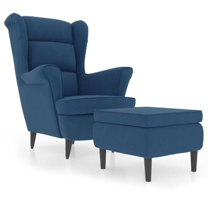 Fauteuil à oreilles - mango - Siège optimal - avec tabouret - bleu velours M123115930