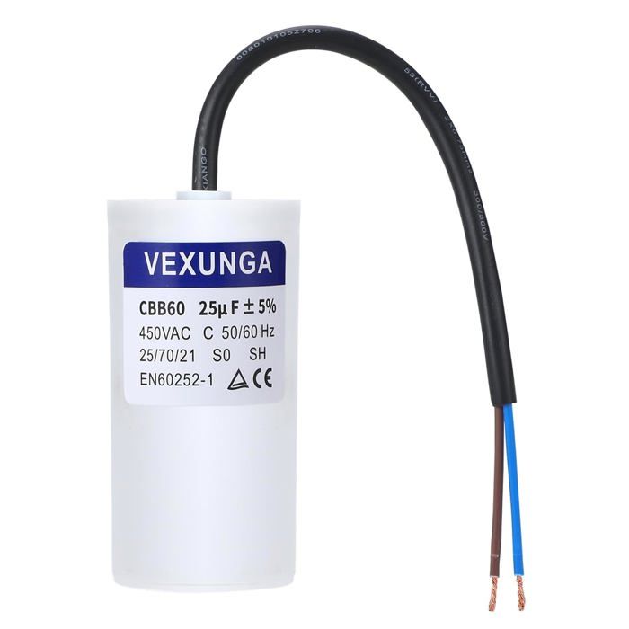 Condensateur CBB60 25µF AC 450V - 2 Fils - Dimensions 70x42mm - Pour Lave-linge/démarrage Moteur - Neuf