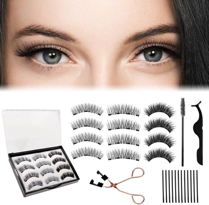 Kit De 4 Paires De Faux Cils Magnétiques Réutilisables MYTEX-SHOP - Effet 3D Naturel Et Volumineux - Tenue Longue Et Waterproof - Neuf
