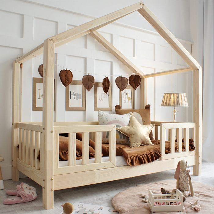Lit cabane 90x190 barrières et sommier inclus pieds 10 cm Roxane Bois Lit cabane 90x190 barrières et sommier inclus pieds 10 cm Roxane Bois
