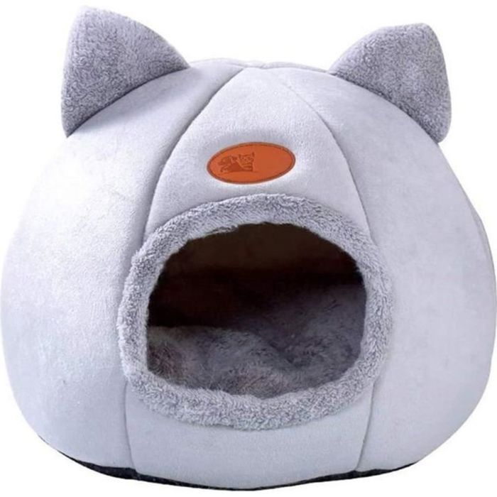 Comparer les prix de Niche pour chat - Animaux de Compagnie - Lit rond en peluche - 36x36x36 CM - Gris - Confortable et antidérapant