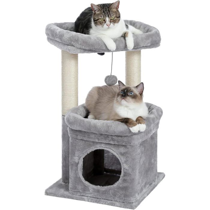 Meilleurs prix pour Petit Arbre À Chat Hauteur 60Cm,Tour De Jeux Pour Chat D'Intérieur Avec 2 Poteaux À Griffer Robuste,1 Condo Spacieux & 1 Grand Per