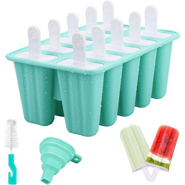Moule à Glace Silicone 10 Cavités Avec Couvercle - Kit Complet 50 Bâtonnets + Brosse - Sans BPA