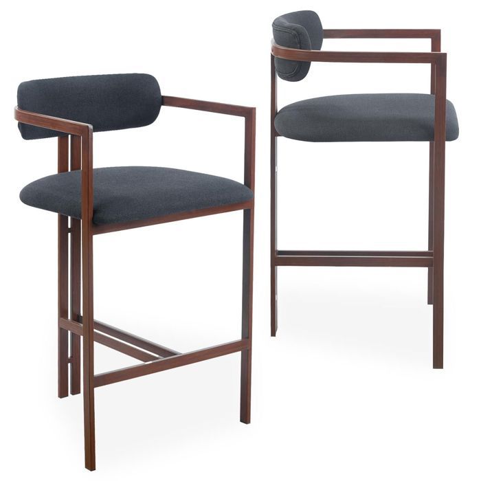MENZZO Lot de 2 chaises de bar design Galilea Métal Effet bois foncé et Tissu Anthracite MENZZO Lot de 2 chaises de bar design Galilea Métal Effet bois foncé et Tissu Anthracite