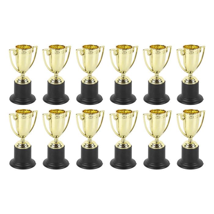 OMABETA trophées Gold Award 12pcs mini trophées Couleur vive Strong Plastique Écurie Base Light Weight Gold Prix pour creatifs kit