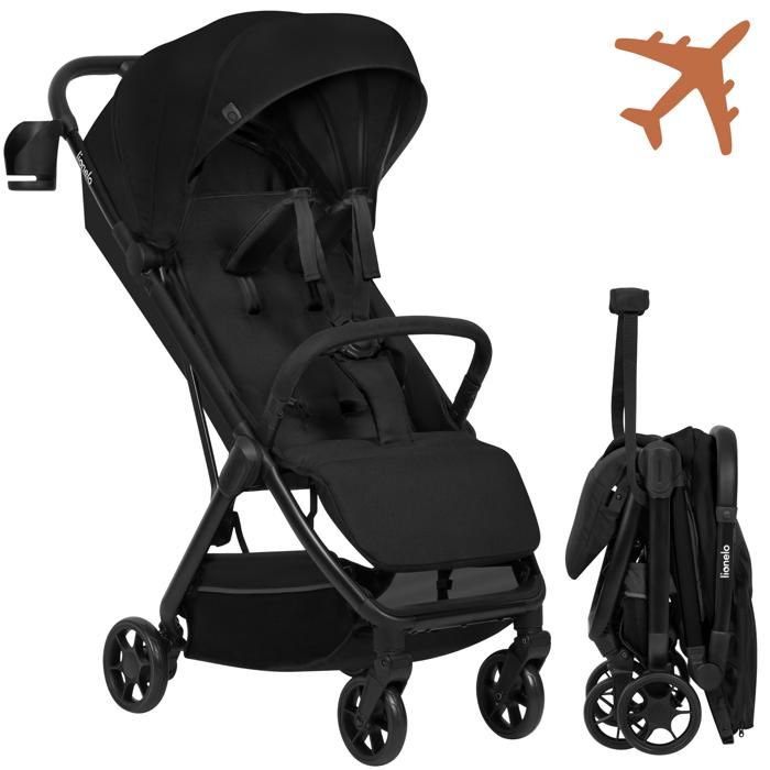 Poussette ultra-compacte LIONELO Julie Air - Pliage automatique - Compatible avion - Jusquà 22kg - Canopy UPF 50 - Noir