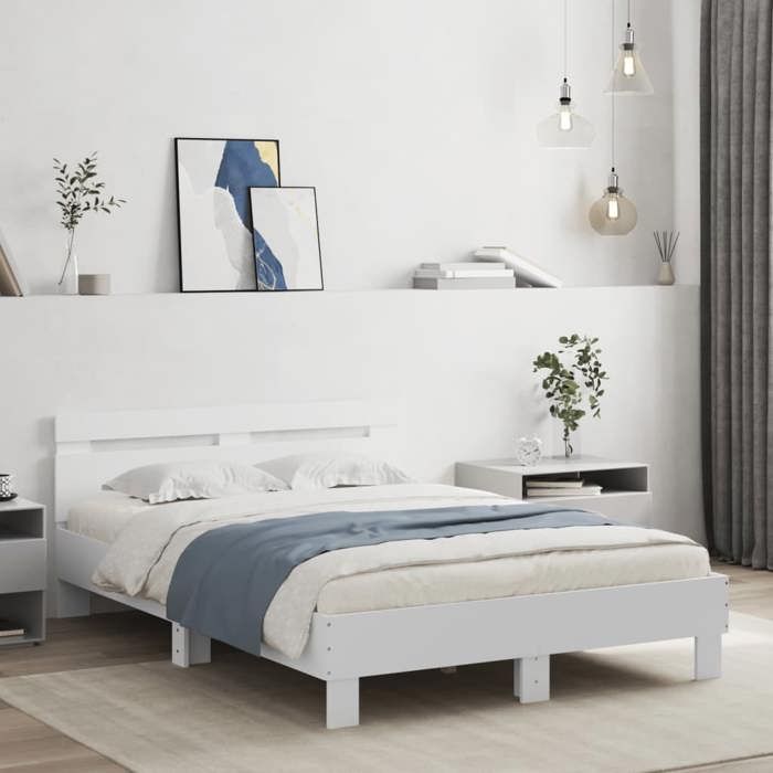 Lit Double Adulte Cadre de lit - SOLOMON - blanc 120x200 cm JILLS 32449