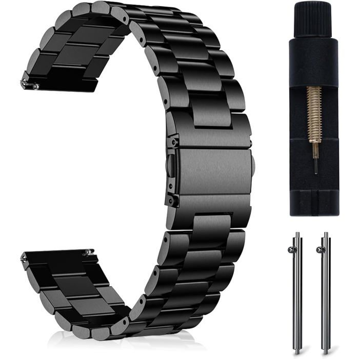 Bracelet Métal Acier Inoxydable 22Mm Compatible Huawei Watch 5/GT 5 Pro/GT 5/GT 4 Business Homme Femme Noir