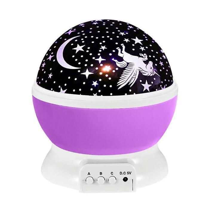 Veilleuse à projection licorne rotative à LED lampe de chevet colorée avec ciel étoiléPurple