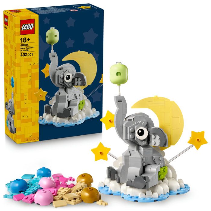 Figurine à construire - LEGO - 40814 - Bébé éléphant sur nuage - Tête tournante - Cadeau à exposer