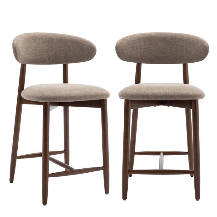 Lot de 2 chaises de bar – Tabourets modernes assise confortable en tissu pour comptoir structure en bois - Marron