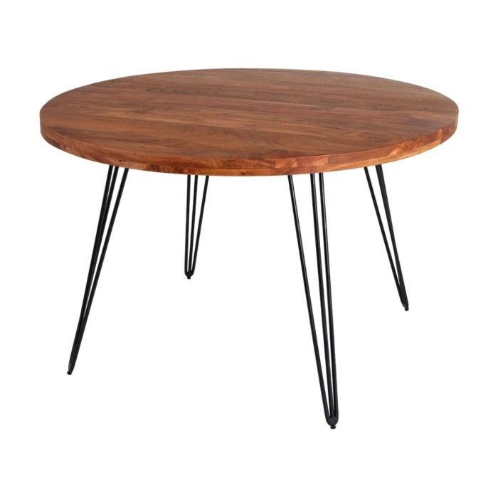 Table de salle à manger SILVA – Bois massif dacacia et métal noir – 120 cm – Plateau épais 45 mm – Style industriel