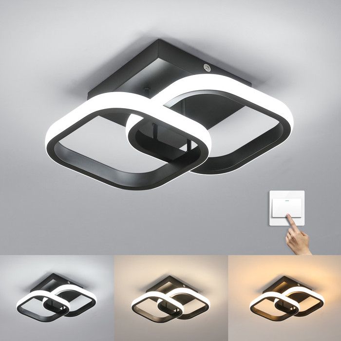 DORLINK Plafonnier LED Carré 18W Moderne - Design Minimaliste Noir - Lumière Tricolore 3000K/4000K/6500K - Pour Salon Chambre