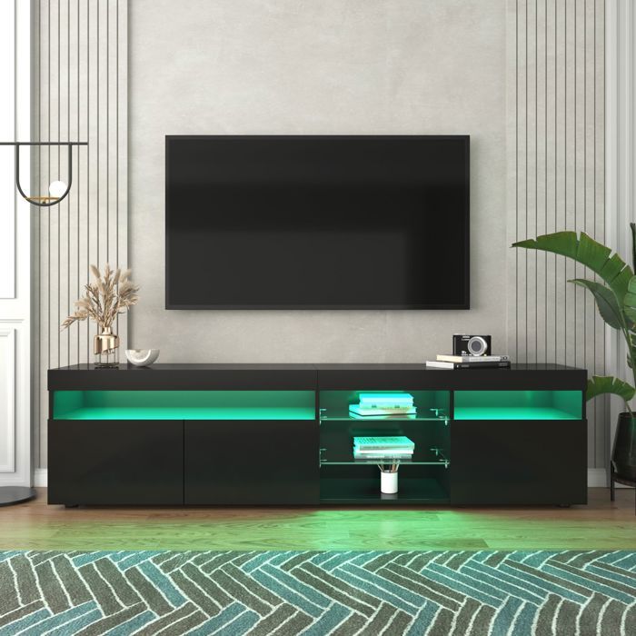 Meuble TV - SOGEU - Meuble TV LED Moderne - Noir mat - 180 cm - LED RGB