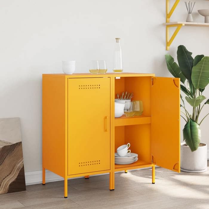 Jaune Buffets 2 pcs - SOLOMOON - Meuble de salon/chambre - jaune moutarde 36x39x79 cm - acier FR1423