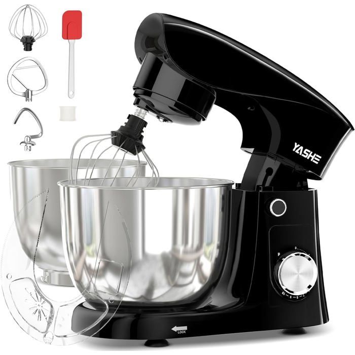 Robot Pâtissier YASHE 1500W 45L + 5L Tête Inclinable 10 Vitesses Accessoires Inclus