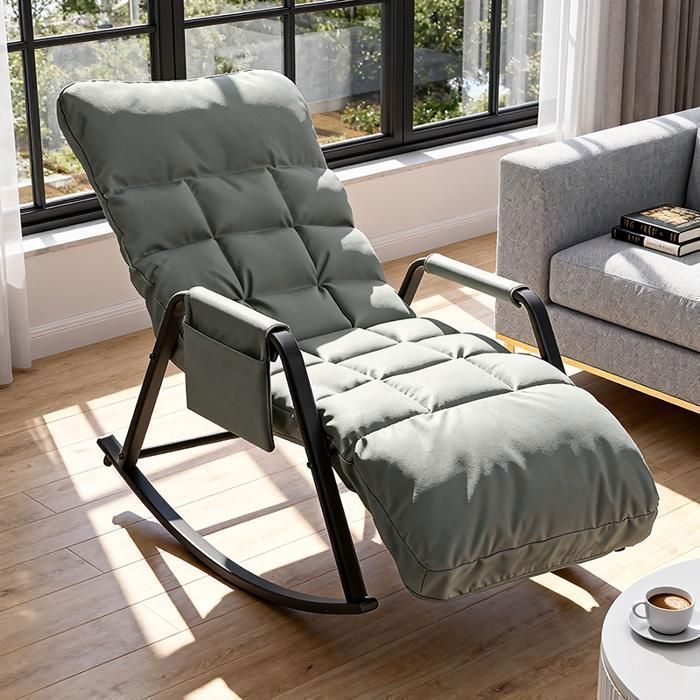 Fauteuil à bascule accoudoirs - Ergonomique - Similicuir gris clair - Dossier inclinable 5 positions - Support 160 kg