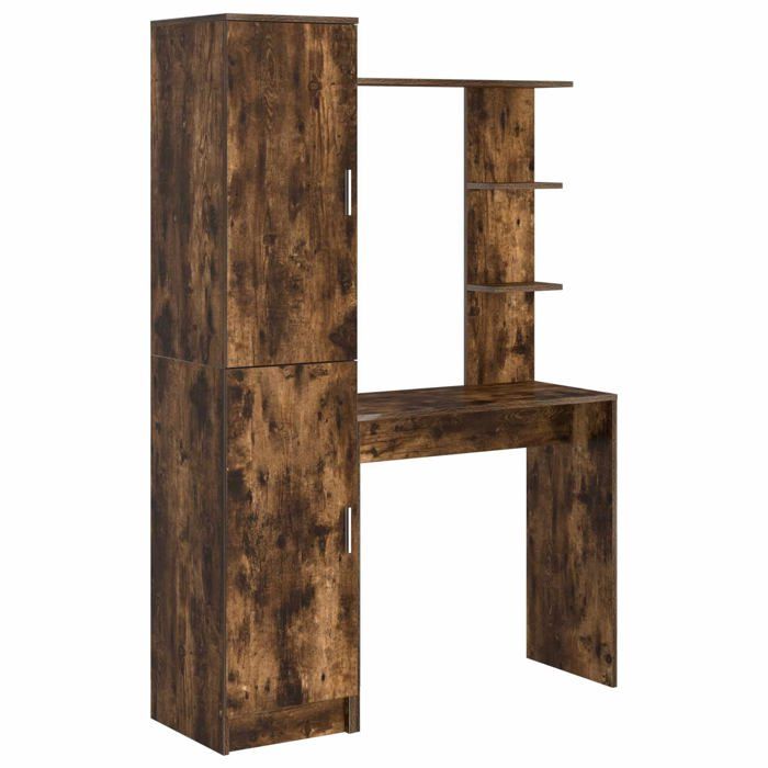 Bureau avec rangement - vidaXL - Chêne fumé - Bois dingénierie - 78.5x37x154.5 cm - 6 étagères - 2 portes
