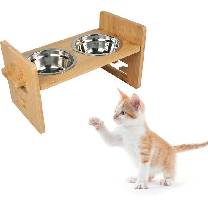 Comparer les prix de Gamelle Surélevée Chien Chat Hauteur Réglable avec 2 Acier Inoxydable Bols la Taille: 3.5-12cm Label