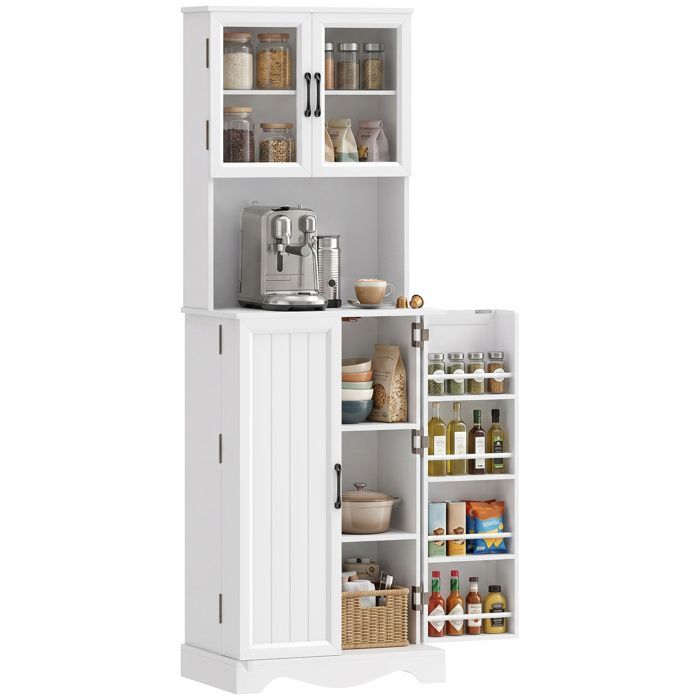 Armoire de cuisine - HOMCOM - 4 portes 8 porte-épices plan de travail - panneau de particules - 60x395x1796cm - blanc