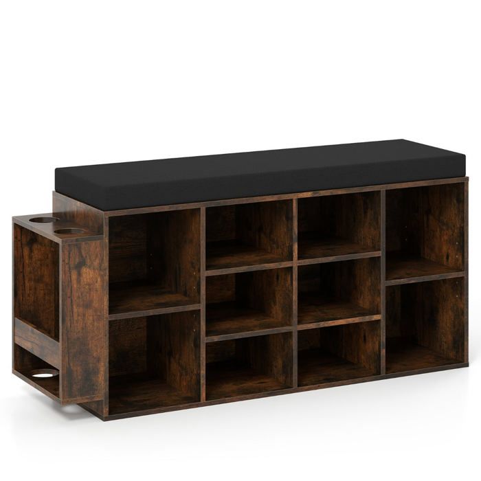 Banc organiseur de chaussures avec porte-parapluie 30 x 110 x 52 5 cm assise rembourrée design