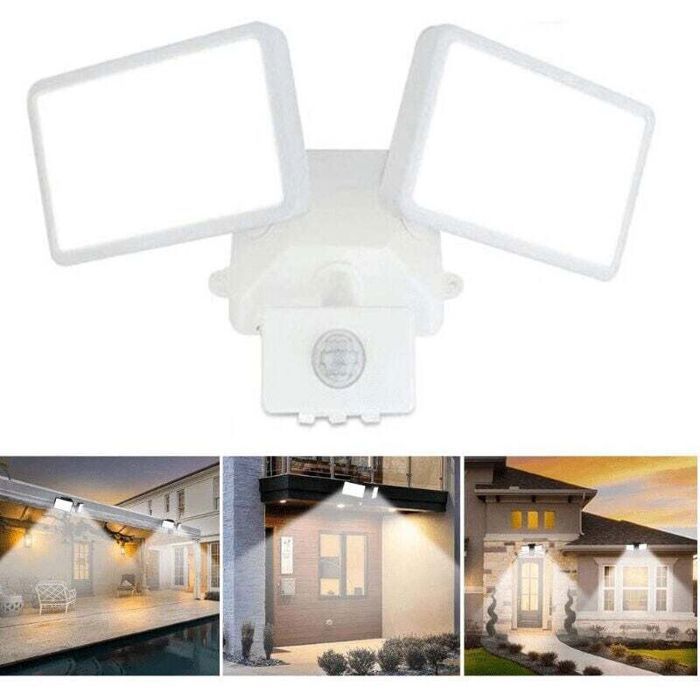 Projecteur LED extérieur - PZCC - PZCC - Double tête - Détecteur mouvement 10 m - 18W 6500K