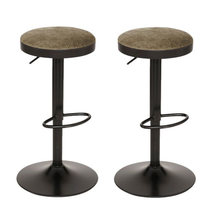 Toilinux - Lot de 2 tabourets de bar en velours ILSA - H. 76 cm - Noir et kaki Toilinux - Lot de 2 tabourets de bar en velours ILSA - H. 76 cm - Noir et kaki