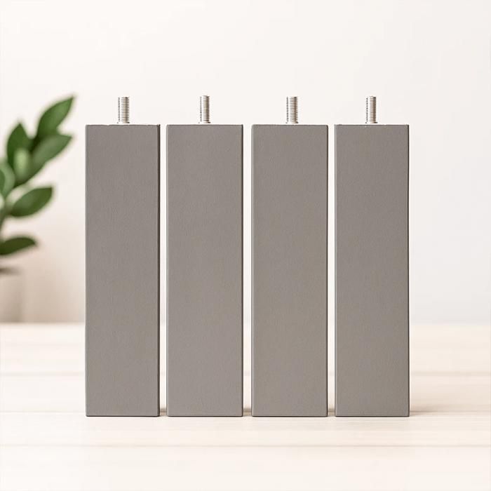 Pieds carré gris souris - 4 Pieds pour Sommier non métalique à Visser – Compatibles Sommier Tapissier Robustes